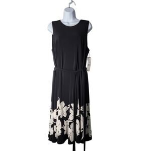 NWT Lauren Ralph Lauren Black & White Floral Midi Dress Size 16 Wedding Guest